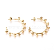 304 Stainless Steel Stud Earrings, Half Hoop Earrings, Hypoallergenic Earrings, with Round Beads and Earring Backs, Golden, 37x37.8x4mm, pin: 0.7mm(EJEW-E258-07A-G)