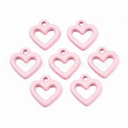 Spray Painted Alloy Charms, Cadmium Free & Lead Free, Heart, Pink, 13x12x2mm, Hole: 1.5mm(PALLOY-T075-120C-RS)