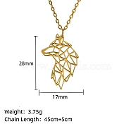 Real 18K Gold Plated Stainless Steel Pendant Necklace, Origami Animal, Wolf, 17.72 inch(45cm), Pendant: 28x17mm(GF1493-01)