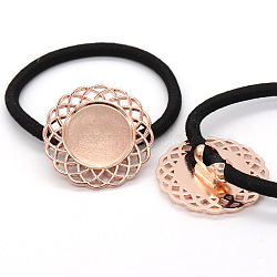 10Pcs Zinc Alloy Cabochon Settings, Hair Ties Findings, Flower, Rose Gold, Tray: 18mm(OHAR-PW0001-239RG)