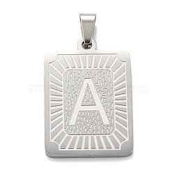 Non-Tarnish 304 Stainless Steel Pendants, Rectangle with Alphabet, Letter.A, 30x20x1.5mm, Hole: 3x6mm(STAS-K216-48A-P)