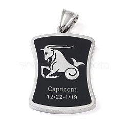 304 Stainless Steel Pendants, with Enamel, Stainless Steel Color, Rectangle with Constellation, Capricorn, 39x26x3mm, Hole: 7x3mm(STAS-O008-01L)