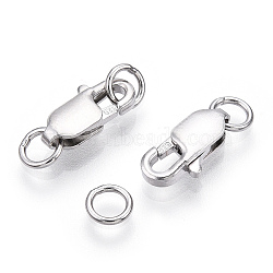 Rhodium Plated 925 Sterling Silver Lobster Claw Clasps, with Double Jump Rings, with 925 Stamp, Real Platinum Plated, 12x5.5x3mm, Hole: 3mm(STER-T004-84P)