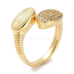 Rack Plating Brass Pave Clear Cubic Zirconia Open Cuff Rings, Cadmium Free & Lead Free, Long-Lasting Plated, Oval, Real 18K Gold Plated, Adjustable(RJEW-M172-10G)