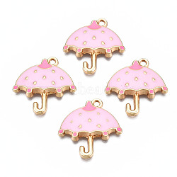 Rack Plating Alloy Enamel Pendants, Cadmium Free & Nickel Free & Lead Free, Umbrella, Pink, 23.5x23x3.2mm, Hole: 1.6mm(ENAM-T011-190C)