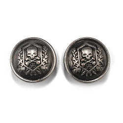 1-Hole Zinc Alloy Shank Buttons, Flat Round with Skull, Gunmetal, 15x9.5mm, Hole: 2mm(BUTT-WH0007-01B)