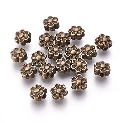Tibetan Style Beads, Zinc Alloy, Lead Free & Cadmium Free, Antique Bronze Color, Lovely Flower, Great for Mother's Day Gifts making, Size: about 6.5mm in diameter, 4.5mm thick, hole: 1mm(X-MLF0252Y)