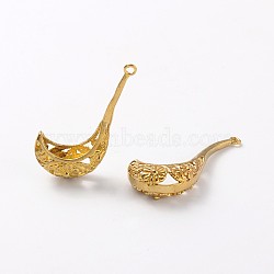 Brass Pendants, Hollow, Spoon, Unplated, Nickel Free, about 31mm long, 15mm wide, 7mm thick, 2mm hole(EC246Y)