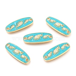 Brass Micro Pave Clear Cubic Zirconia Links Connectors, Long-Lasting Plated, with Jump Rings & Enamel, Real 18K Gold Plated, Oval with 3 Elephant, Turquoise, 11x30x3.5mm, Hole: 2mm(ZIRC-B0004-18G)