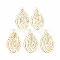Rack Plating 304 Stainless Steel Filigree Pendants, Etched Metal Embellishments, Nickel Free, Teardrop, Real 18K Gold Plated, 32.5x18.5x0.4mm, Hole: 1.2mm(X-STAS-T057-30G)