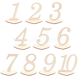 Wood Table Numbers, with Holder Base, Perfect for Wedding, Party, Events or Catering Decoration, Number 1~10, Bisque, 98~100x48.5~108x3mm, 10pcs, Base: 80x90x3, 10pcs, 20pcs/set(WOOD-WH0112-93)