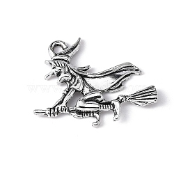 Tibetan Style Halloween Witch Alloy Pendants, Cadmium Free & Nickel Free & Lead Free, Antique Silver, 29.5x37x3.5mm, Hole: 3mm, about 300pcs/1000g(TIBEP-Q050-06AS-NR)