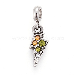 304 Stainless Steel Pendants, with Rhinestone and Tube Bails, Lightning, Mixed Color, Antique Silver, 17mm, Pendant: 11.7x5x2mm, Hole: 2.5mm(STAS-F259-045AS)