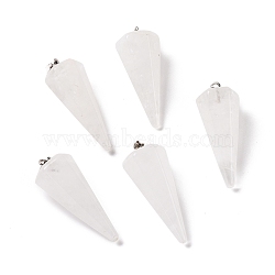 Natural Quartz Crystal Pendants, Rock Crystal Pendants, with Platinum Plated Brass Findings, Faceted, Cone, 35~36x13~14x12~12.5mm, Hole: 2.7x6.5mm(G-G848-01P-01)