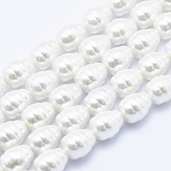 Electroplate Shell Pearl Beads Strands, Oval, White, 12.5~13x10mm, Hole: 1mm, about 25pcs/strand, 15.7 inch(40cm)(BSHE-G009-A-02)