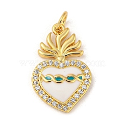 Rack Plating Brass Micro Pave Cubic Zirconia Pendants, with Enamel & Jump Ring, Cadmium Free & Lead Free, Long-Lasting Plated, Real 18K Gold Plated, Heart, Dark Turquoise, 22x13.5x3mm, Hole: 3.4mm(KK-A200-07G-03)