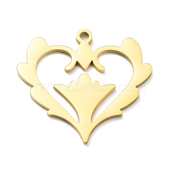 304 Stainless Steel Pendants, Laser Cut, Heart Charm, Golden, 22x23.5x1mm, Hole: 1.5mm(STAS-D036-06G)