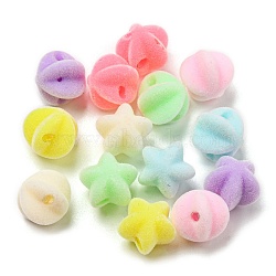 Flocky Acrylic Beads, Puffed Star, Mixed Color, 11x11.5x10mm, Hole: 2mm(FIND-L014-01)