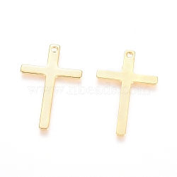 201 Stainless Steel Pendants, Cross, Golden, 25x16x0.9mm, Hole: 1.4mm(X-STAS-L232-022G)