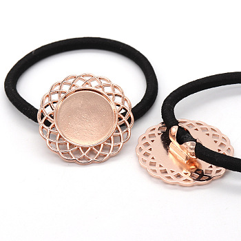 10Pcs Zinc Alloy Cabochon Settings, Hair Ties Findings, Flower, Rose Gold, Tray: 18mm