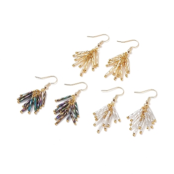Glass Twisted Bugle Cluster Earrings Sets for Women, Brass Dangle Earrings, Mixed Color, 46mm, Pin: 0.9mm, 3 pairs/set