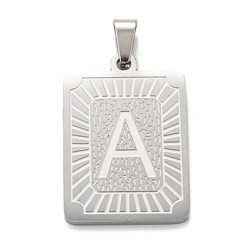 Non-Tarnish 304 Stainless Steel Pendants, Rectangle with Alphabet, Letter.A, 30x20x1.5mm, Hole: 3x6mm