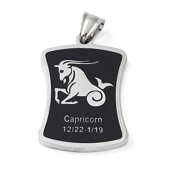304 Stainless Steel Pendants, with Enamel, Stainless Steel Color, Rectangle with Constellation, Capricorn, 39x26x3mm, Hole: 7x3mm