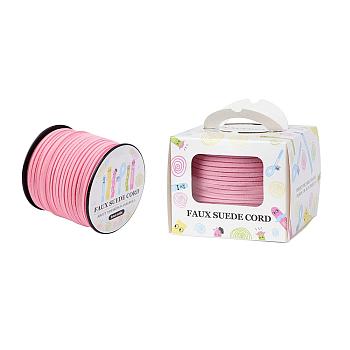 Faux Suede Cord, Faux Suede Lace, Paper Box Packing, Pink, 3.0x1.4mm, about 98.43yards/roll(90m/roll)