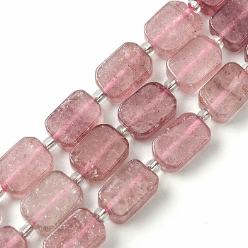 Natural Strawberry Quartz Beads Strands, with Seed Beads, Rectangle, 11.5~12.5x7.5~10x5~6.5mm, Hole: 0.8~0.9mm, about 13pcs/strand, 7.68~8.07 inch(19.5~20.5cm)