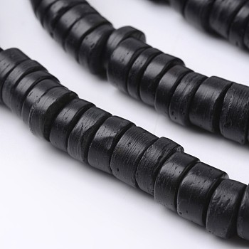 Dyed Natural Coconut Disc Bead Strands, Black, 9x2~6mm, Hole: 3mm, about 108pcs/strand, 15.7 inch