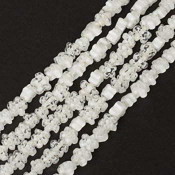 Handmade Millefiori Glass Bead Strands, Flower, White, 3.5~5.5x3.5~5.5x3mm, Hole: 1mm, about 93pcs/strand, 14.76''(37.5cm)