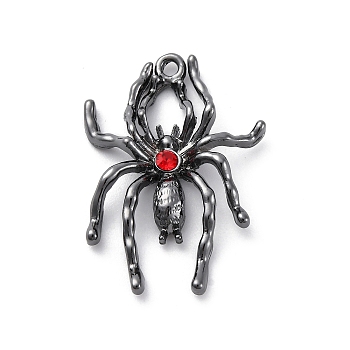 Gothic Rack Plating Alloy Pendants, with Red Rhinestone, Spider, Gunmetal, 29x20.5x5mm, Hole: 1.5mm