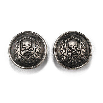 1-Hole Zinc Alloy Shank Buttons, Flat Round with Skull, Gunmetal, 15x9.5mm, Hole: 2mm