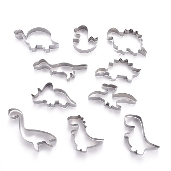 Stainless Steel Mixed Dinosaur Shaped Cookie Candy Food Cutters Molds, for DIY, Kitchen, Baking, Kids Dinosaur Theme Birthday Party Supplies Favors, Stainless Steel Color, 60x90x20.5mm, 10pcs/Set