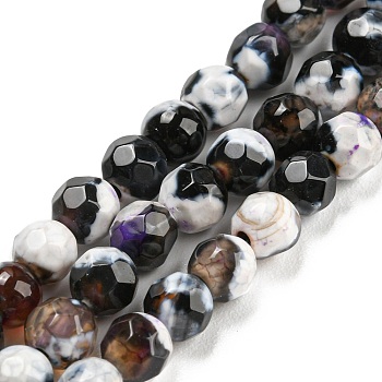 Dyed Natural Fire Crackle Agate Beads Strands, Faceted Round, Saddle Brown, 4mm, Hole: 0.8mm, about 94~95pcs/strand, 14.37~14.57 inch(36.5~37cm)