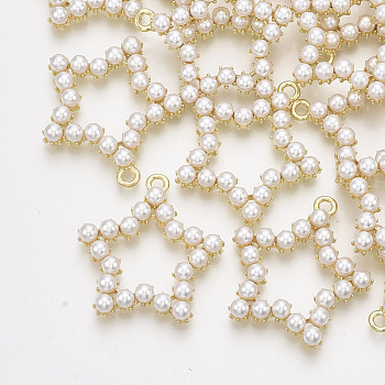 ABS Plastic Imitation Pearl Pendants, with Alloy Findings, Star, Light Gold, 29.5x27.5x5mm, Hole: 2mm