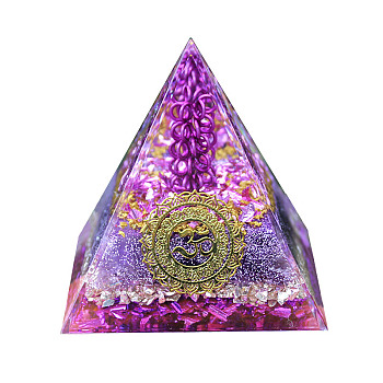 Orgonite Pyramid Resin Energy Generators, with Natural Amethyst Chip inside for Home Office Desk Decoration, 50x50x50mm