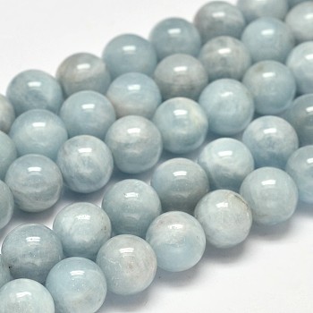 Round Natural Aquamarine Bead Strands, Grade A, 10mm, Hole: 1mm, about 40pcs/strand, 15.5 inch