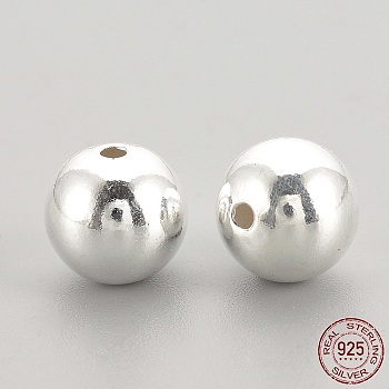 925 Sterling Silver Beads, Round, Silver, 4x4mm, Hole: 1mm