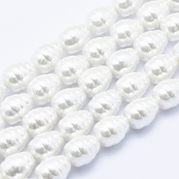 Electroplate Shell Pearl Beads Strands, Oval, White, 12.5~13x10mm, Hole: 1mm, about 25pcs/strand, 15.7 inch(40cm)