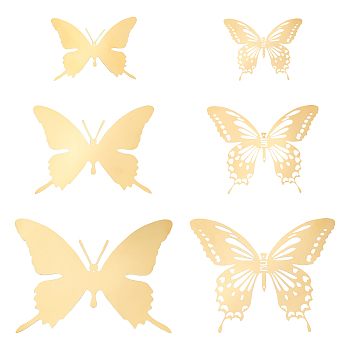 Unicraftale 12Pcs 6 Style Stainless Steel Butterfly Wall  Decoration Pendants, Golden, 45~95x90.5~121x0.3mm, 2pcs/style