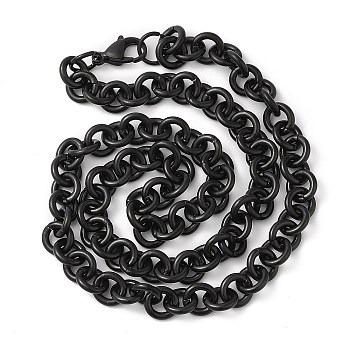 Ion Plating(IP) 304 Stainless Steel Rolo Chains Necklaces, with Lobster Claw Clasps, Electrophoresis Black, 19.65 inch(49.9cm)