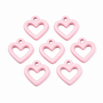 Spray Painted Alloy Charms, Cadmium Free & Lead Free, Heart, Pink, 13x12x2mm, Hole: 1.5mm