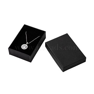 Cardboard Jewelry Set Boxes, For Necklaces, Earrings and Rings, with Sponge inside, Rectangle, Black, 9x6.5x2.8cm(CBOX-S008-04)