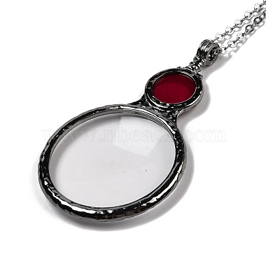 Flat Round Glass Magnifying Pendant Necklace for Women(NJEW-K125-01B-02)-3