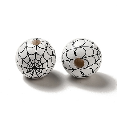 Halloween Printed Spider Webs Colored Wood European Beads(WOOD-K007-04G)-3