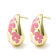 larme avec fleur véritable 18k boucles d'oreilles en laiton plaqué or et émail(EJEW-L270-013G-04)-1