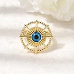 Brass Resin Cuff Open Rings for Women, Round with Evil Eye, Rack Plating, Long-Lasting Plated, Lead Free & Cadmium Free, Real 18K Gold Plated, 22.5x23mm, Inner Diameter: 17mm(RJEW-K264-13G)
