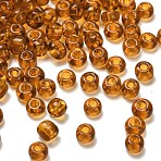 Transparent Colours 6/0 Glass Seed Beads, Round, Saddle Brown, 4x2.5mm, Hole: 1.4mm, about 7500pcs/pound(SEED-H004-03A-02)