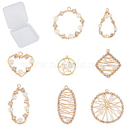 SUNNYCLUE Brass Wire Wrapped Pendants, with Crystal Rhinestone and ABS Plastic Imitation Pearl, Mixed Shapes, Mixed Color, 36x20x5mm, Hole: 2mm, 8pcs/box(KK-SC0001-84)